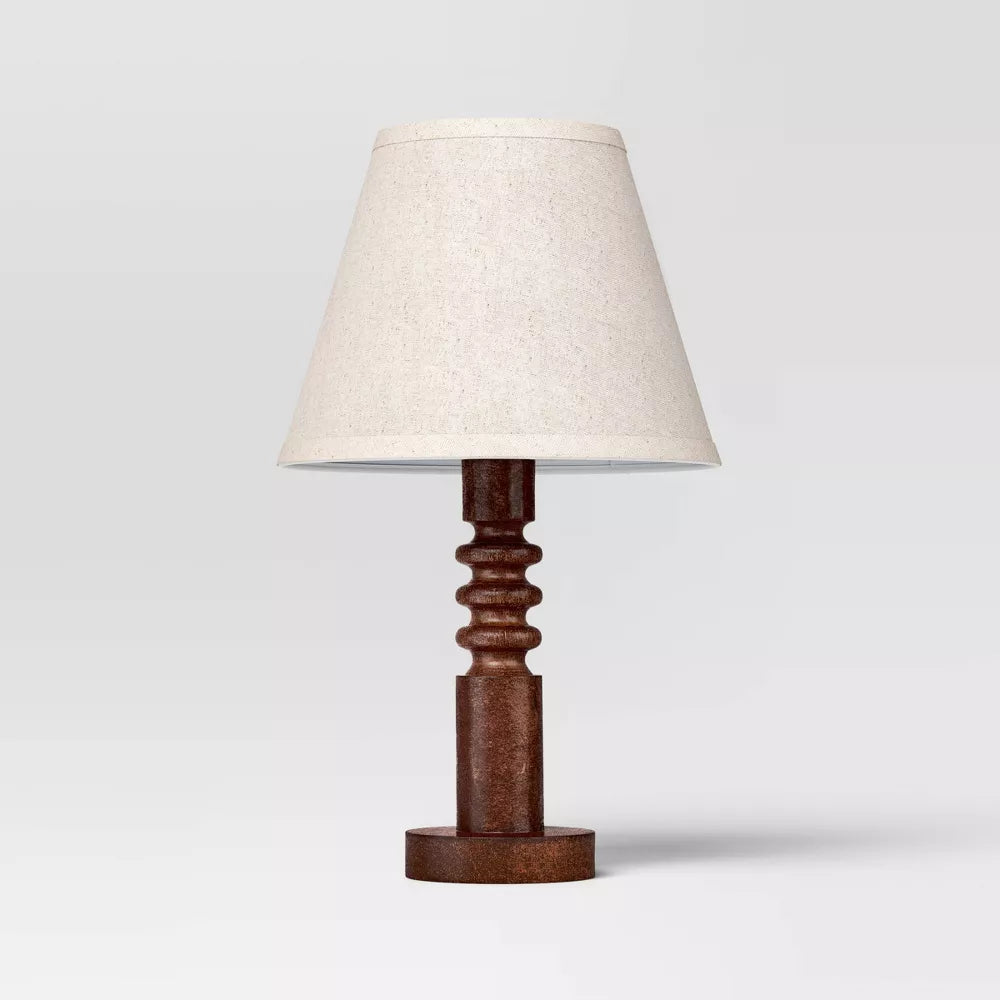 Vintage Holzoptik Schreibtischlampe mit Stoffschirm