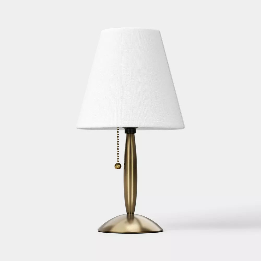 Mini Metall Schreibtischlampe mit Stoffschirm und Kordelschalter