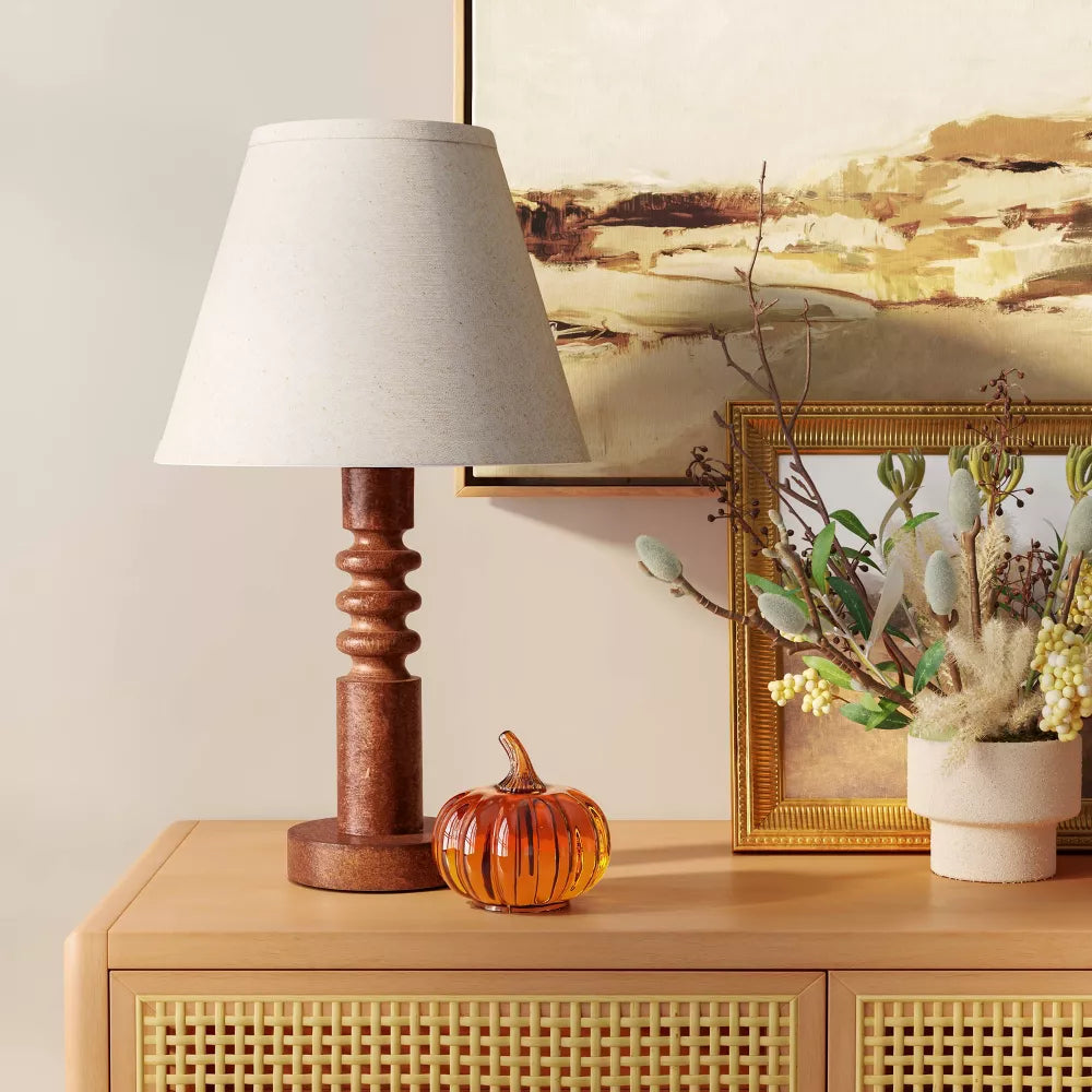Vintage Holzoptik Schreibtischlampe mit Stoffschirm